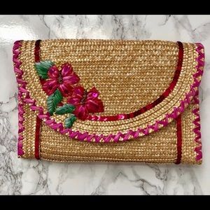 ISO FELIX RAY EMBROIDERED RAFFIA CLUTCH
